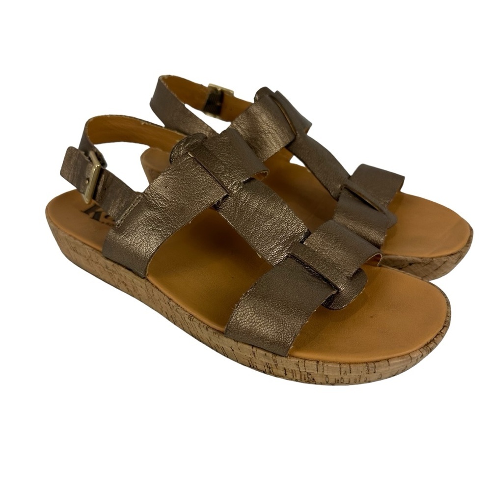 Korks by Kork-Ease Gold T-Strap Slingback Leather Sandals Sz 9